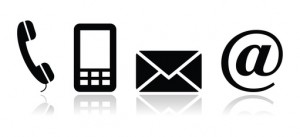 Contact black icons set - mobile, phone, email, envelope